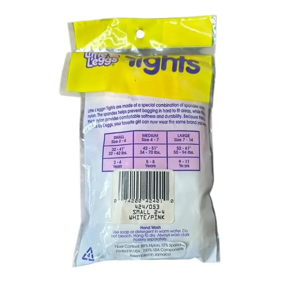Vintage Little Leggs 2 Pr Tights White Pink Little Girls Nylons Tights Size 2-4